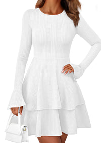 PRETTYGARDEN Womens Spring Fashion Long Bell Sleeve Mini Sweater Dress Casual Crewneck A Line Knit Short Cocktail Dresses - PRETTYGARDEN