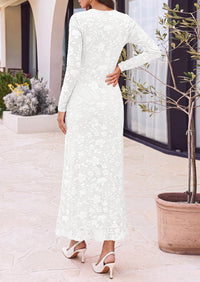 PRETTYGARDEN Women's Formal Maxi Floral Dresses with Slit  Long Sleeve Ruffle Hem, Elegant Outfit for Wedding Guest & Cocktail Party, Bodycon Crewneck Mesh Dresses, Fall Fashion 2026