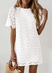 PRETTYGARDEN Women's Summer Casual Short Dresses Embroidered Lace Short Sleeve Boho Mini Dress Beach Vacation Clothes PRETTYGARDEN