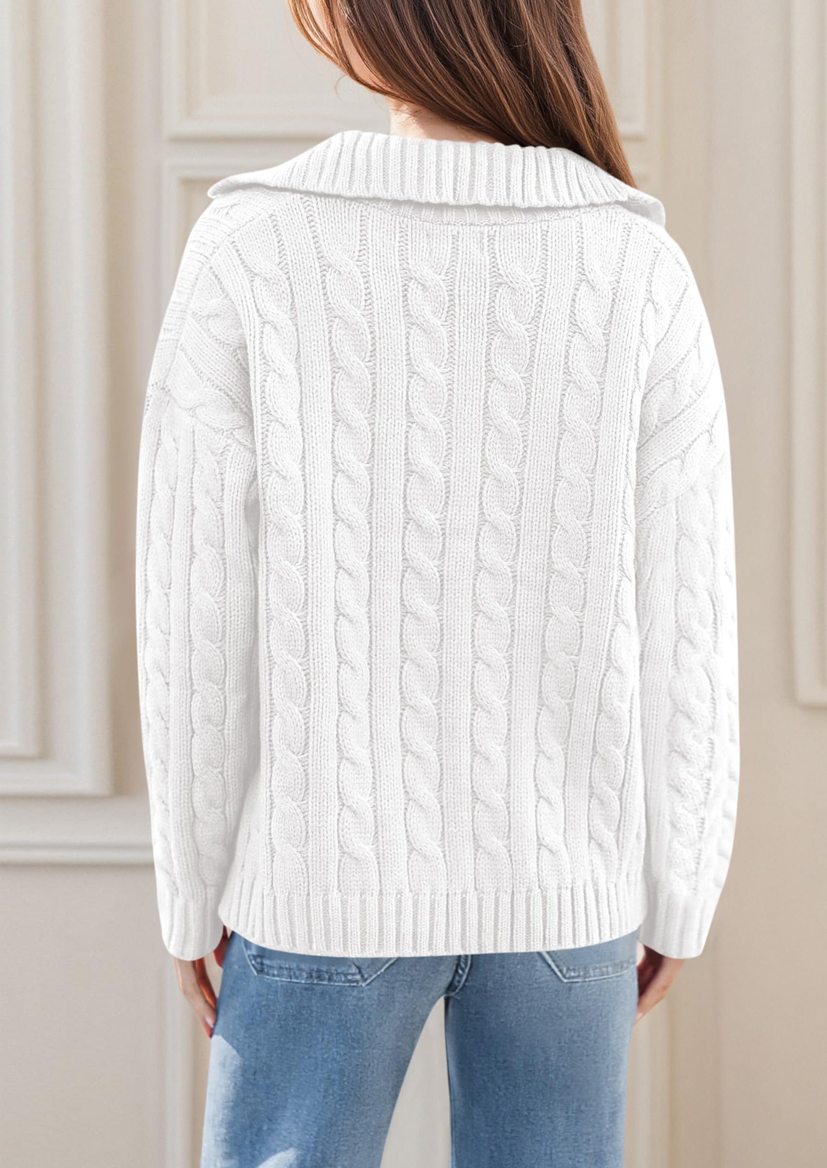 PRETTYGARDEN Fall Cable Knit Oversized Sweaters for Women Polo V Neck Long Sleeve Casual Chunky Sweater Pullover Tops PRETTYGARDEN