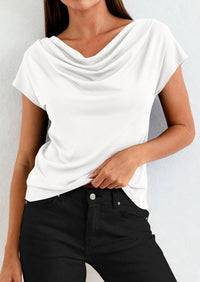 PRETTYGARDEN Blouses for Women Dressy Casual 2026 Summer Cowl Neck Short Sleeve Tops Spring Work Office Teacher Shirts PRETTYGARDEN