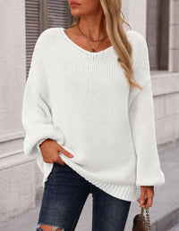 Fall Sweaters Chunky Loose Long Sleeve V Neck Oversized Dressy Casual Knit Pullover Tops