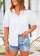 Summer Button Down Short Lantern Sleeve V Neck Cotton Tops