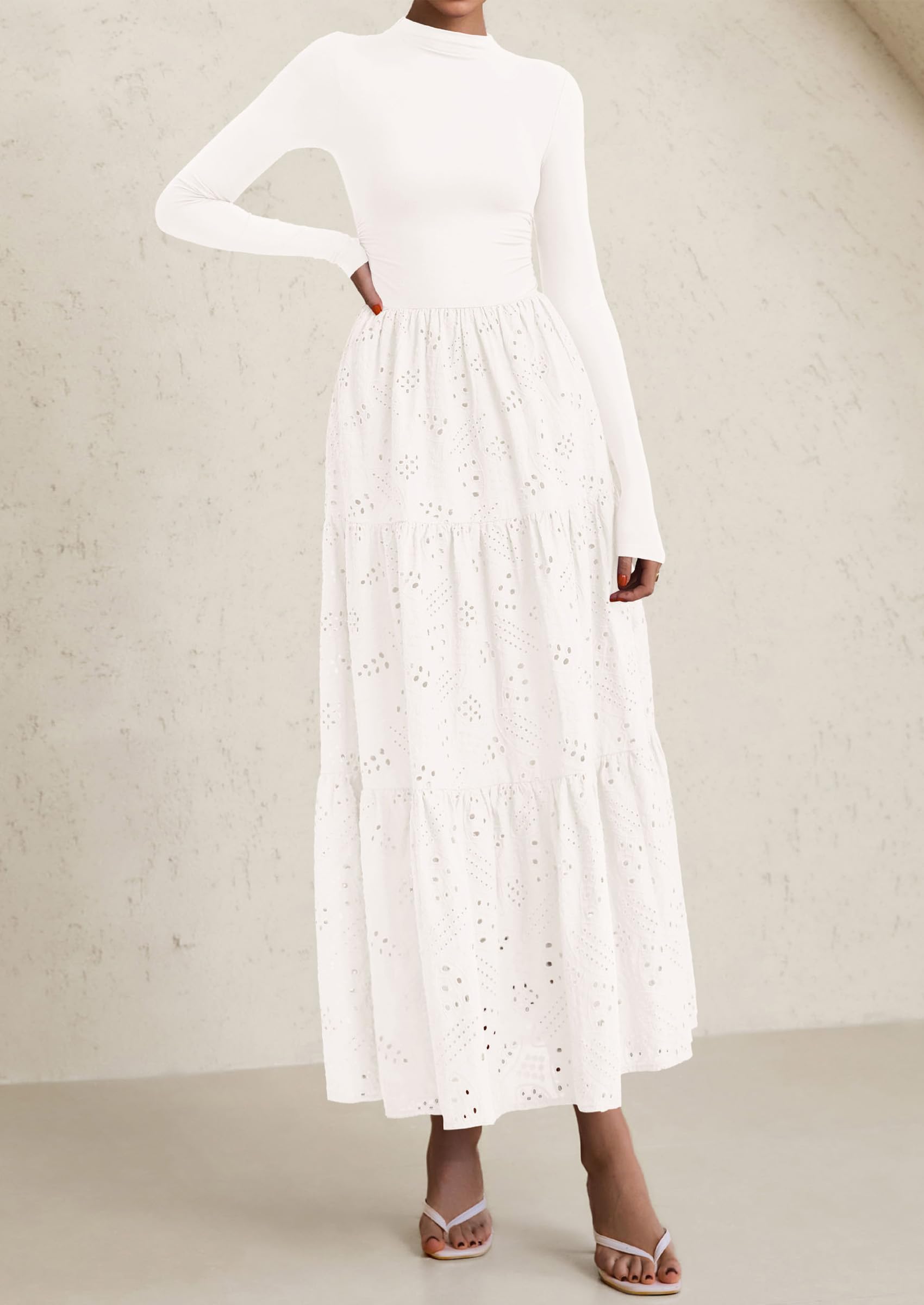 PRETTYGARDEN Long Sleeve Dress for Women Fall Eyelet Mock Neck A Line PRETTYGARDEN Long Sleeve Dress for Women Fall Eyelet Mock Neck A Line