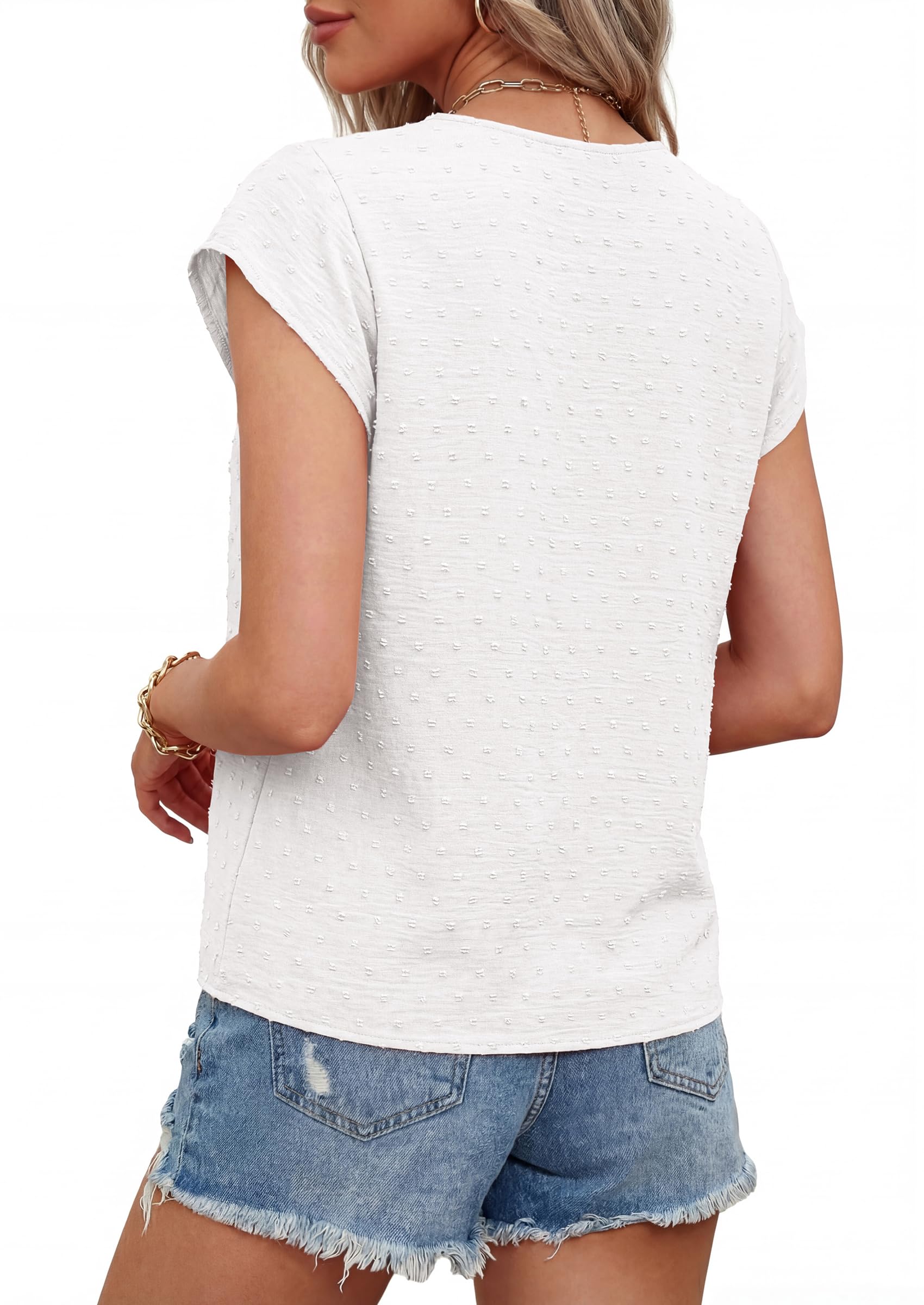 PRETTYGARDEN Women's Summer Blouses Casual Dressy Swiss Dot Cap Sleeve V Neck Tops 2026 Trendy Work Business Spring Shirts