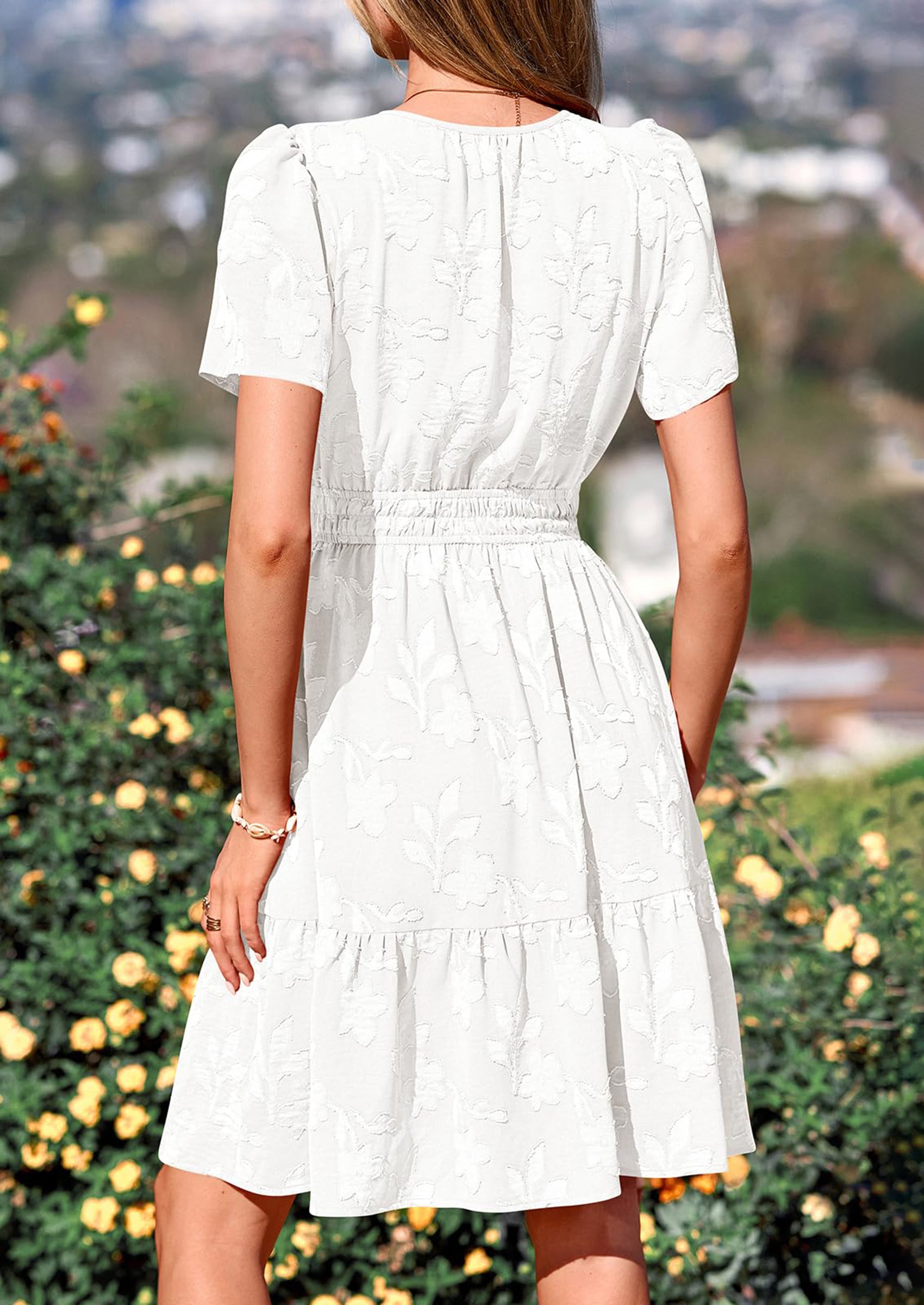 PRETTYGARDEN Womens Summer Mini Dress with Pockets Floral Short Sleeve V Neck Elastic Waist Cute Dresses Beach Sundress