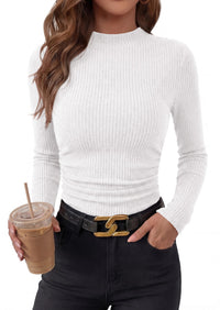 PRETTYGARDEN Womens Tops Fall Long Sleeve Going Out Shirts Ribbed Knit Mock Neck T-Shirt Fitted Ruched Y2K Crop Top