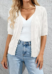 PRETTYGARDEN Short Sleeve Crochet Knit Summer Cardigans for Women Lightweight Button Down Hollow Out Sweater Beach Cover Up PRETTYGARDEN