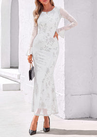 PRETTYGARDEN Women's Long Sleeve Maxi Floral Mesh Fall Wedding Guest Dress