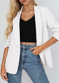 PRETTYGARDEN Women's Spring Blazers Business Casual Outfits Open Front Ruched 3/4 Sleeve Lightweight Work Suits Jackets PRETTYGARDEN