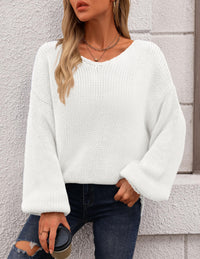 Fall Sweaters Chunky Loose Long Sleeve V Neck Oversized Dressy Casual Knit Pullover Tops