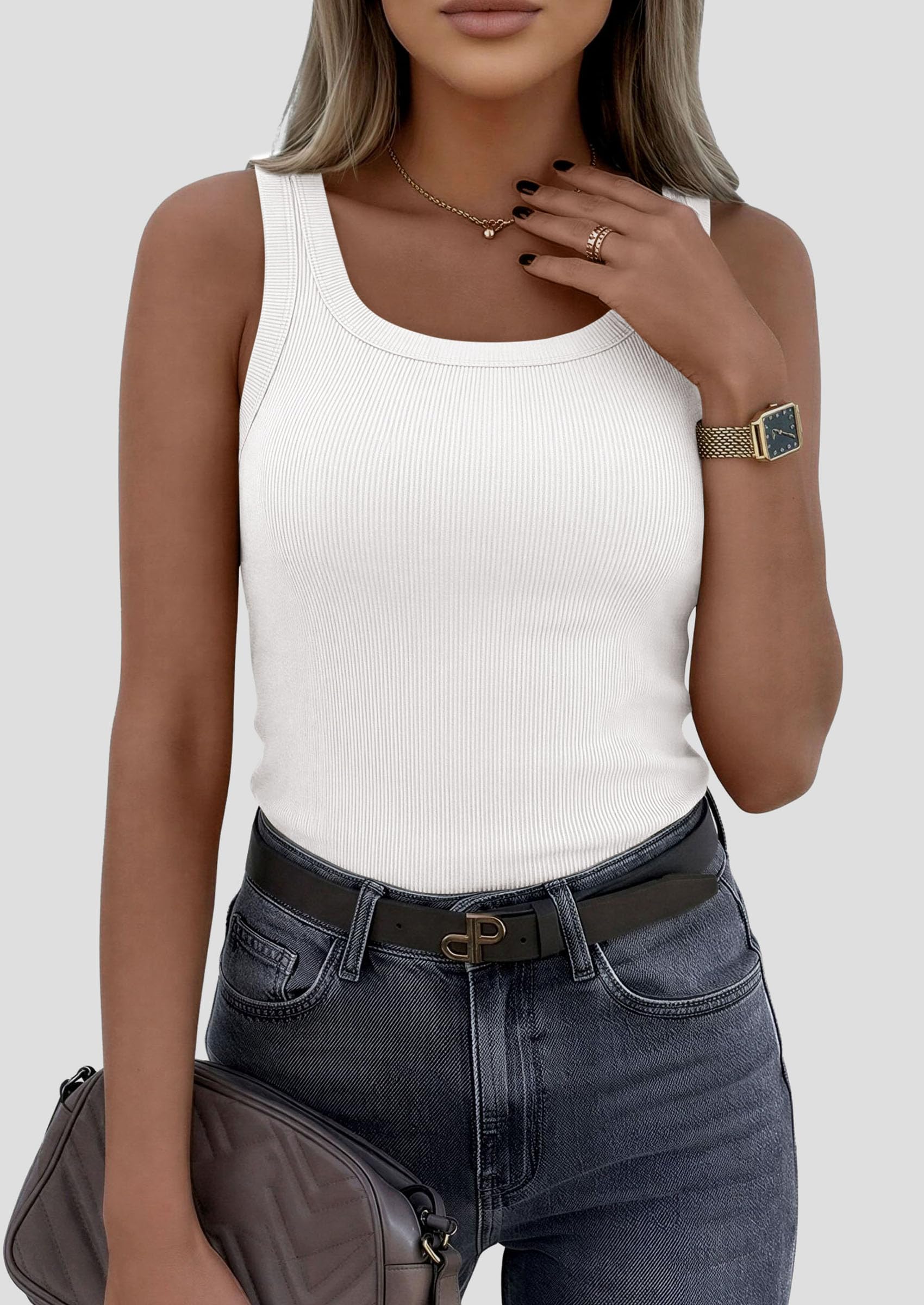 PRETTYGARDEN Womens Summer Tops Spring Cute Sleeveless Scoop Neck Workout Tank Top Casual Ribbed Knit Basic Cami Shirts PRETTYGARDEN