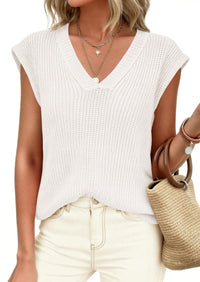 PRETTYGARDEN Women's Lightweight Sweaters Vest Spring Trendy Cap Sleeve V Neck Knit Tank Tops Summer Going Out Outfits PRETTYGARDEN