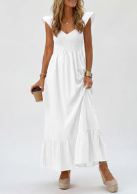 PRETTYGARDEN Women's Summer Casual Maxi Dresses Cap Sleeve V Neck Smocked Long Pockets Party Sundress Vacation Outfits PRETTYGARDEN