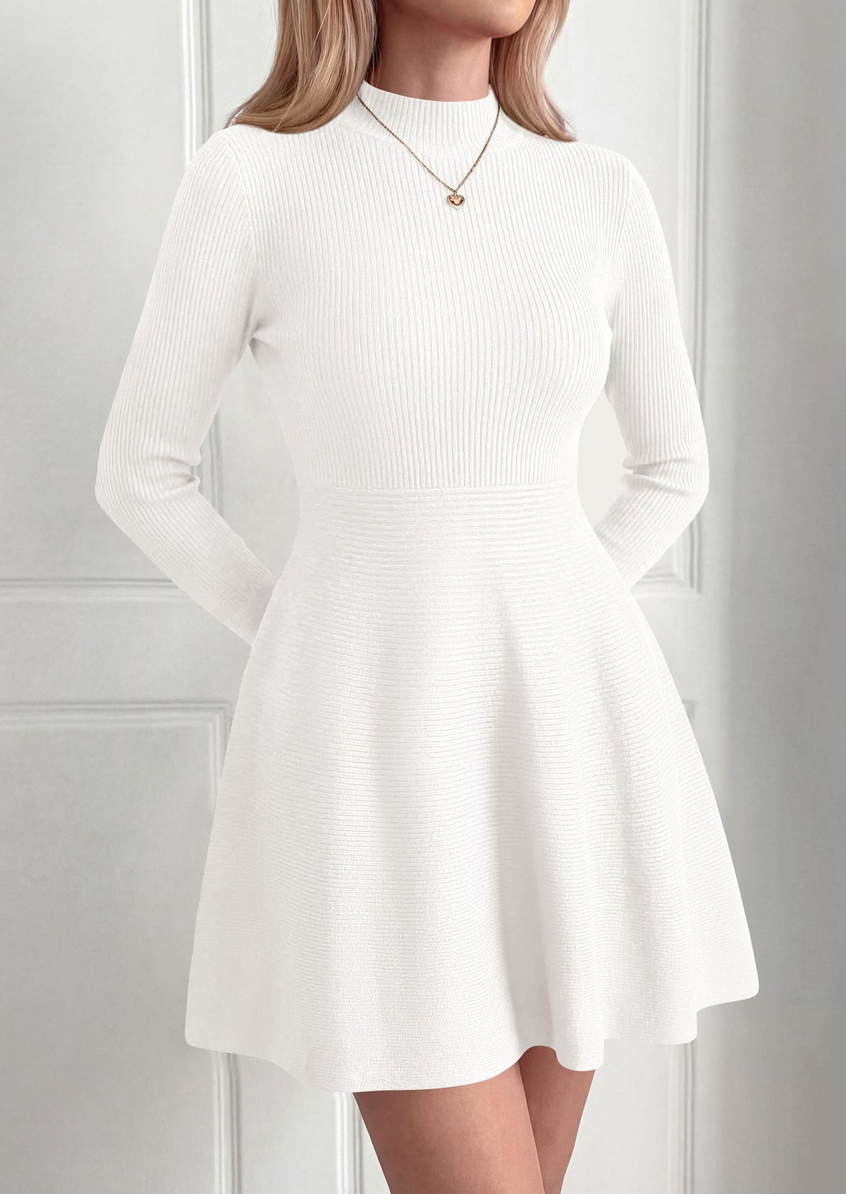PRETTYGARDEN Womens Mock Neck Long Sleeve Sweater Mini Dress | Soft Ribbed Knit Flared A‑Line, Elegant Fall Winter Dresses for Wedding Guest, Cocktail & Holiday Party Casual Outfits