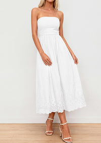 PRETTYGARDEN Womens Summer Dresses Sexy Sleeveless Tube Top Long Dress Eyelet Cotton Maxi Beach Sundress Pockets