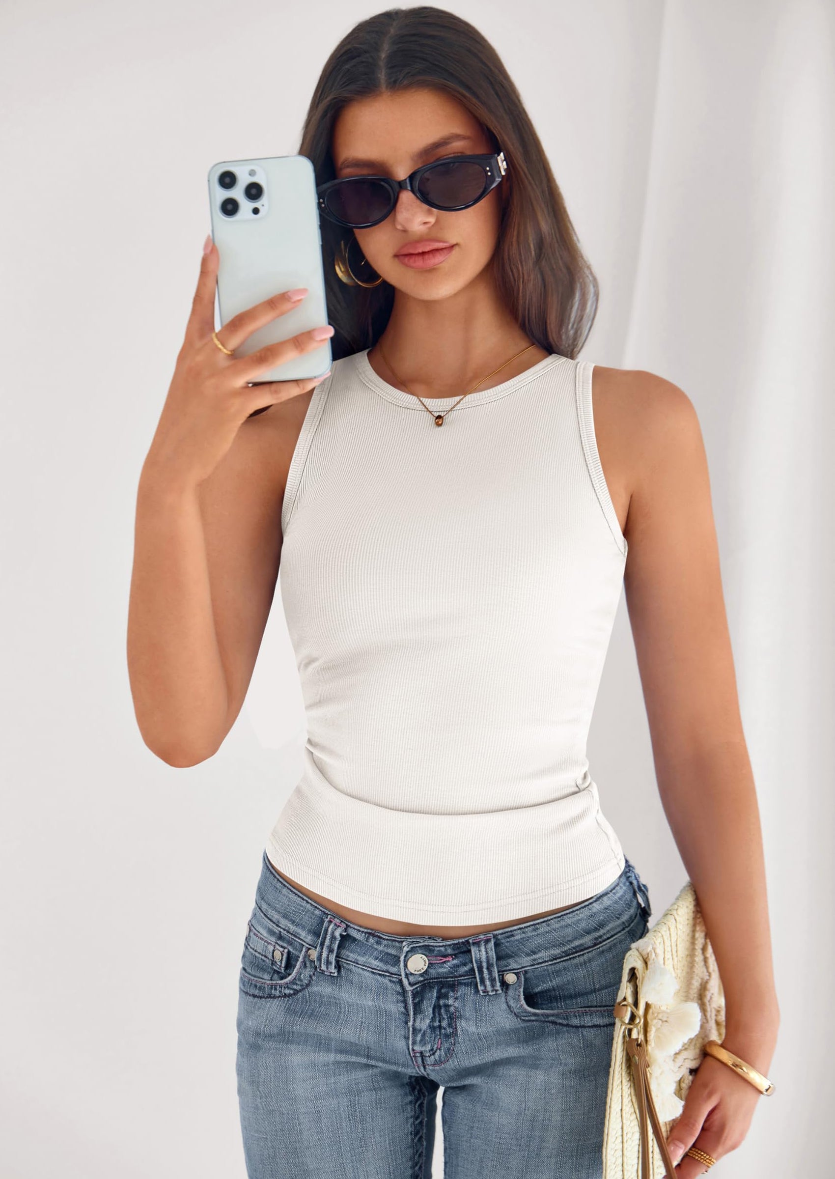 PRETTYGARDEN Womens Summer High Neck Ribbed Tank Tops Casual Basic Sleeveless Slim Fitted Racerback Workout T Shirts PRETTYGARDEN