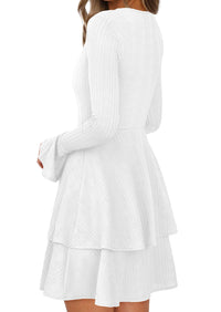 PRETTYGARDEN Womens Spring Fashion Long Bell Sleeve Mini Sweater Dress Casual Crewneck A Line Knit Short Cocktail Dresses - PRETTYGARDEN