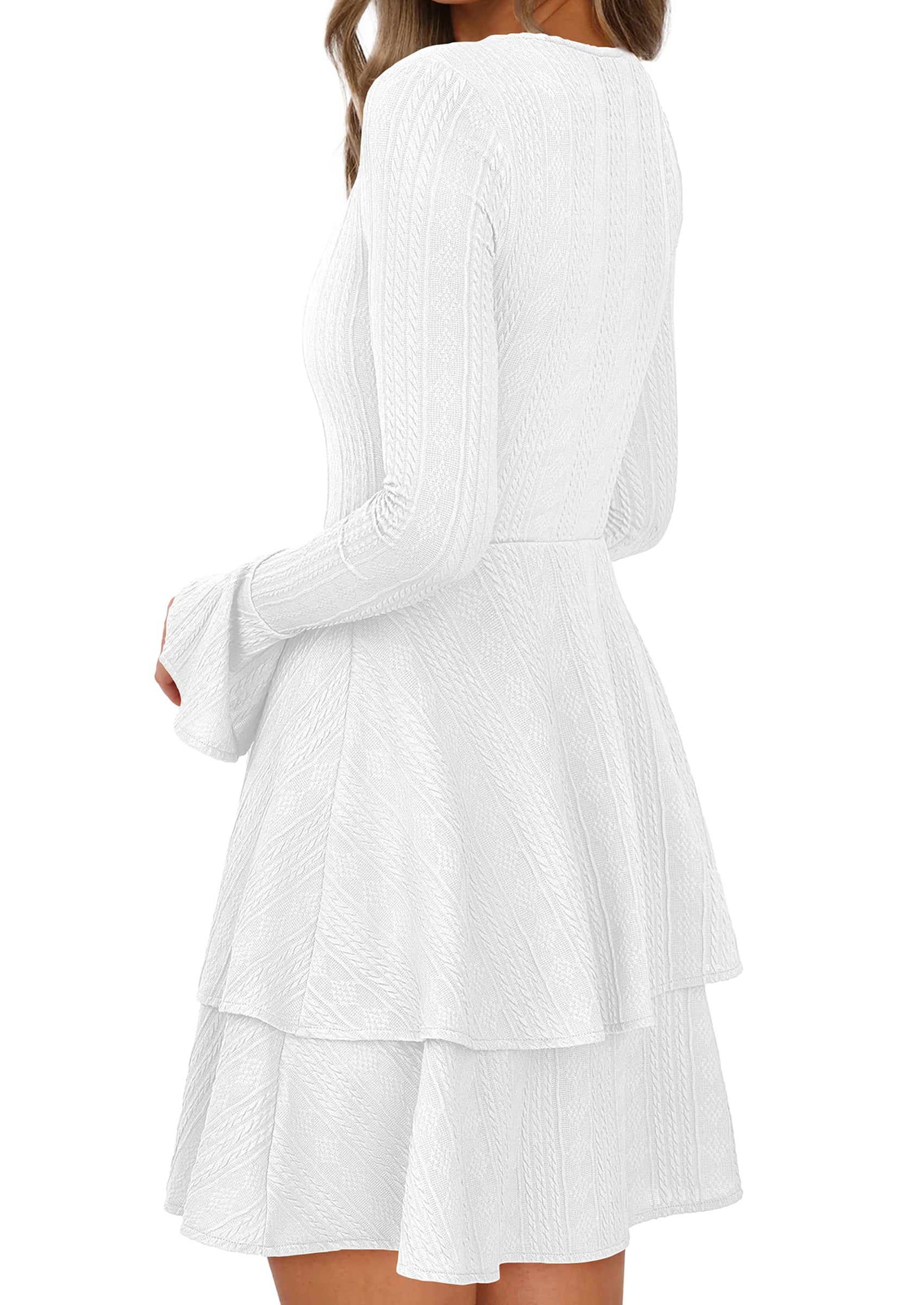 PRETTYGARDEN Womens Spring Fashion Long Bell Sleeve Mini Sweater Dress Casual Crewneck A Line Knit Short Cocktail Dresses - PRETTYGARDEN