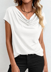 PRETTYGARDEN Blouses for Women Dressy Casual 2026 Summer Cowl Neck Short Sleeve Tops Spring Work Office Teacher Shirts PRETTYGARDEN