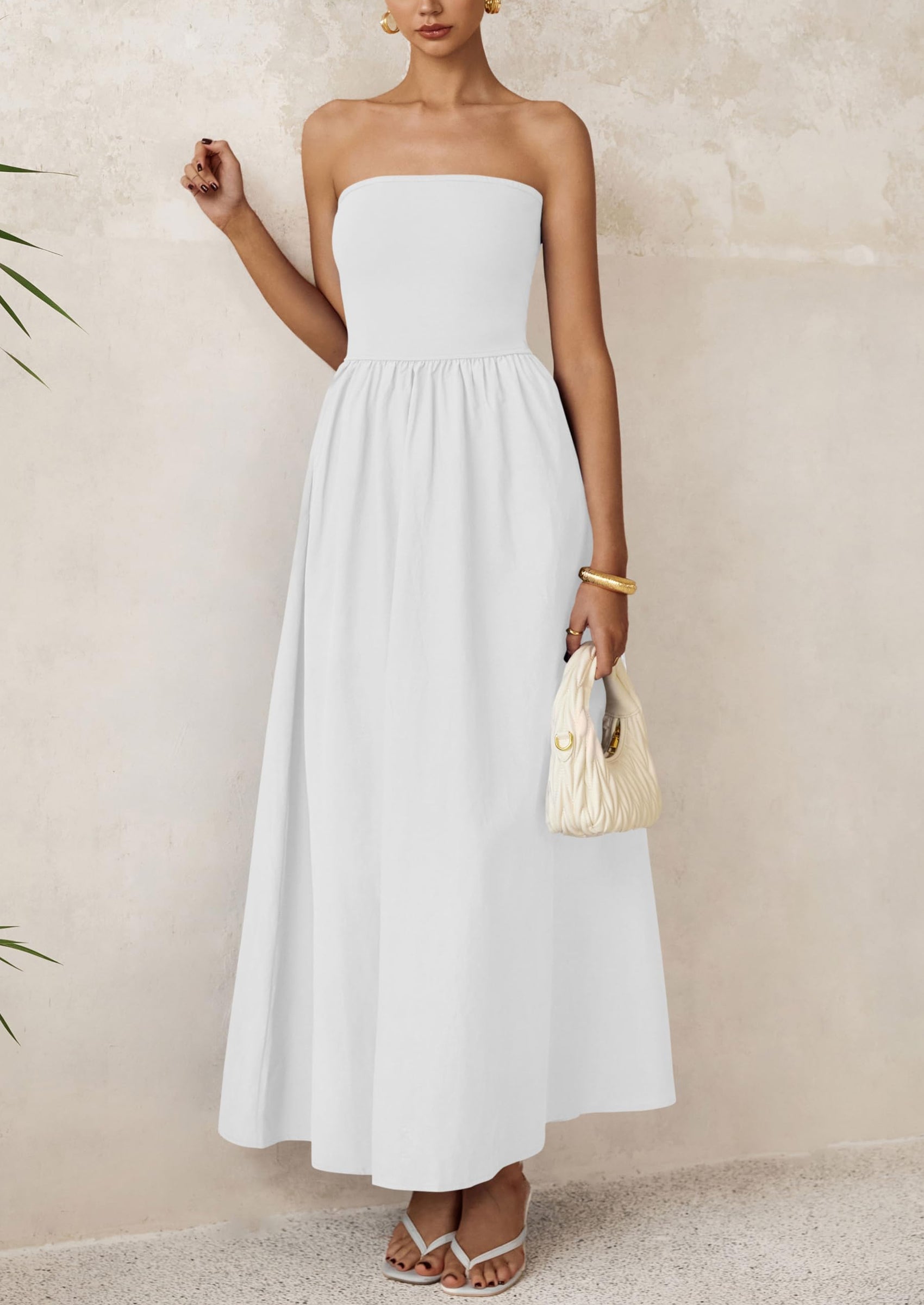 PRETTYGARDEN Women Summer Elegant Strapless Maxi Dress Tube Top Dress A Line Flowy Long Wedding Party Cocktail Dresses