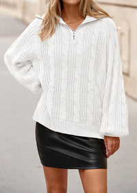 BTFBM Sweaters for Women Fall Fashion Loose Quarter Zip Pullover Collared Long Sleeve Cable Knit Winter Clothes
