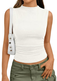 PRETTYGARDEN Tank Top for Women Summer Fashion Clothing Mock Neck Ribbed Knit Slim Fitted Shirts Going Out Tops PRETTYGARDEN