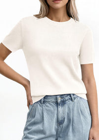 PRETTYGARDEN Women's Short Sleeve Sweaters Spring Crew Neck Knit Work Shirts Business Casual Tops Summer Fashion Clothes PRETTYGARDEN