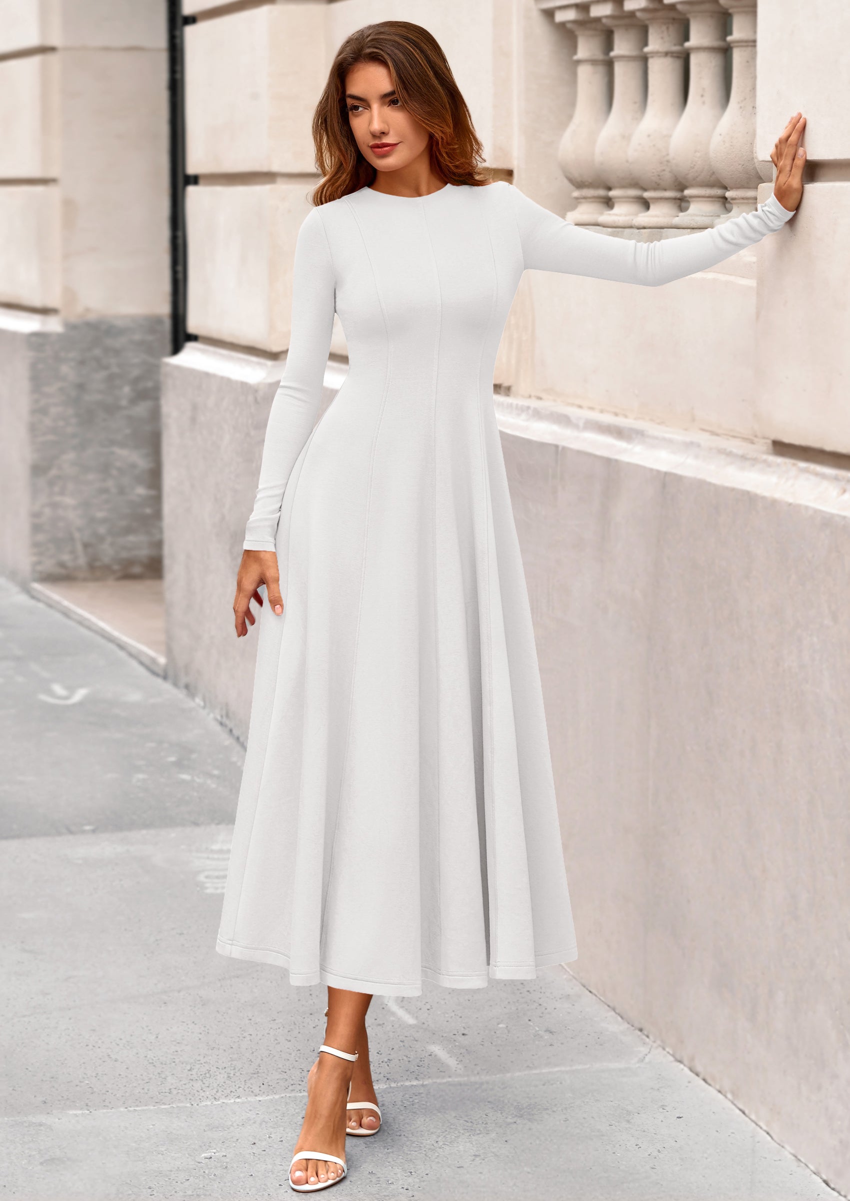 PRETTYGARDEN Women's Fall Long Sleeve Midi Dress Casual Elegant Ruffle Flowy A Line Swing Cocktail Party Dresses