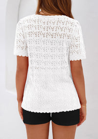 PRETTYGARDEN Women's Short Sleeve Sweater Trendy Crochet Summer Tops Casual Hollow Out Shirts Beach Vacation Clothes PRETTYGARDEN