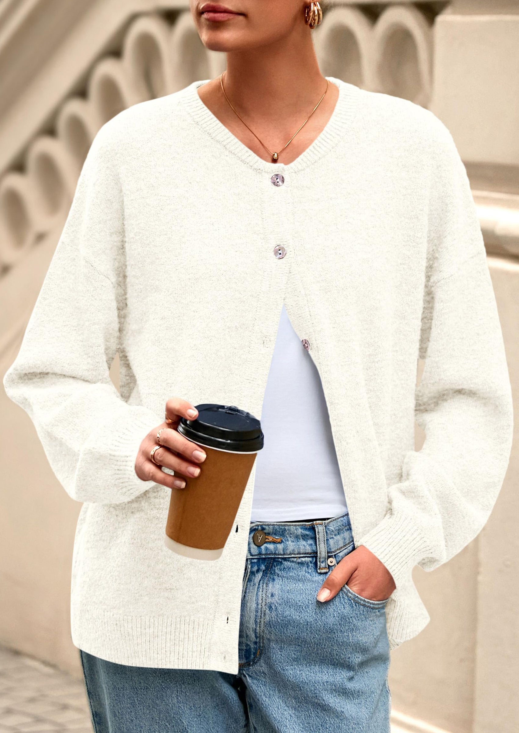 PRETTYGARDEN Fall Long Sleeve Cardigans for Women Trendy Open Front Winter Button Down Crewneck Soft Knit Sweater Jacket