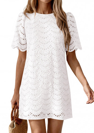 PRETTYGARDEN Women's Summer Casual Short Dresses Embroidered Lace Short Sleeve Boho Mini Dress Beach Vacation Clothes PRETTYGARDEN