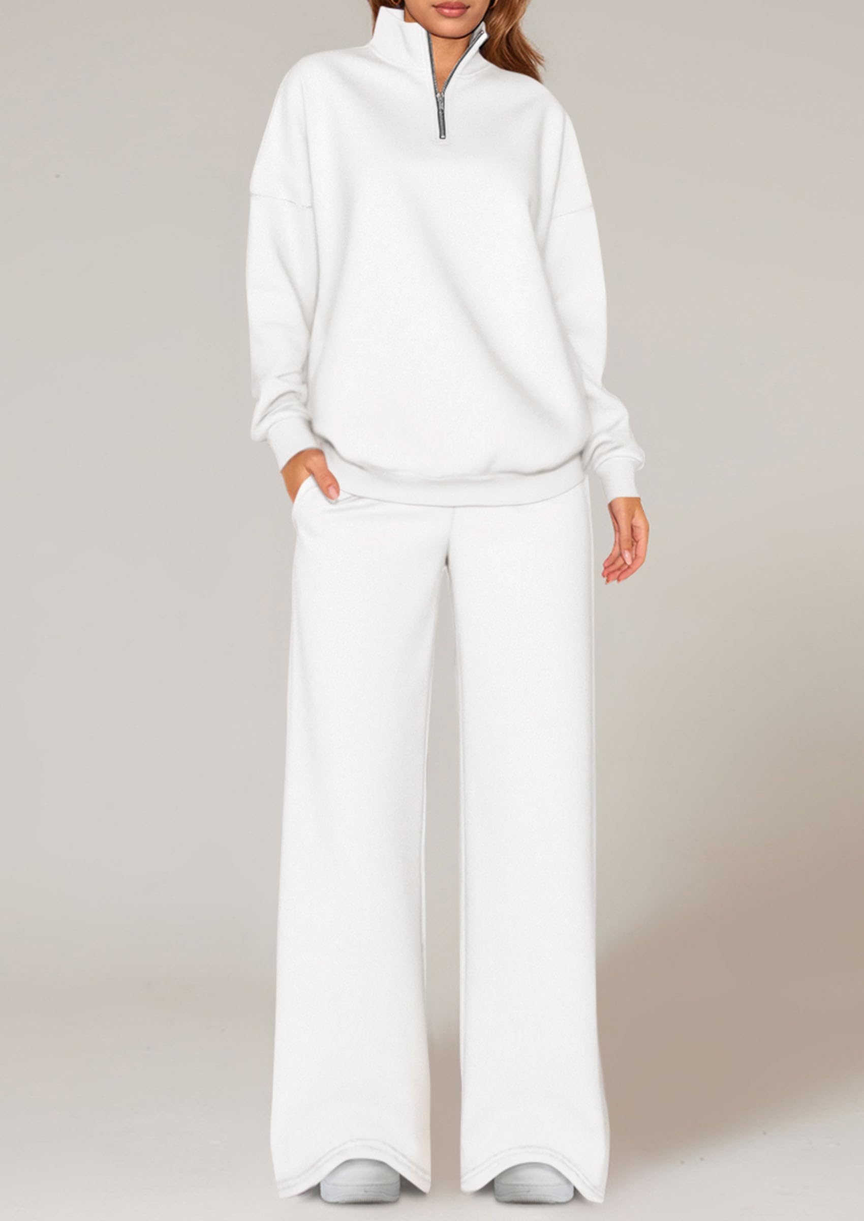 PRETTYGARDEN Womens Casual Two Piece Sets Fall Outfits Quarter Zip Sweatshirts Straight Leg Pants Sweatsuits Tracksuit