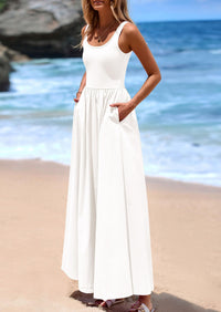 PRETTYGARDEN Womens Summer Casual Scoop Neck Sleeveless Long Dresses Tank Top Patchwork Aline Swing Maxi Dress with Pockets