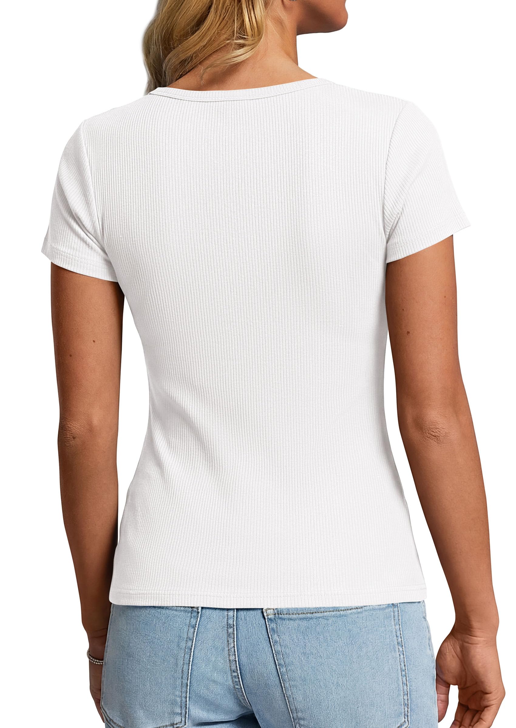 PRETTYGARDEN Womens Summer Short Sleeve Tops 2026 Spring Casual V Neck Henley Button Up T Shirts Dressy Ribbed Knit Blouses PRETTYGARDEN