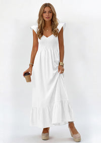 PRETTYGARDEN Women's Summer Casual Maxi Dresses Cap Sleeve V Neck Smocked Long Pockets Party Sundress Vacation Outfits PRETTYGARDEN