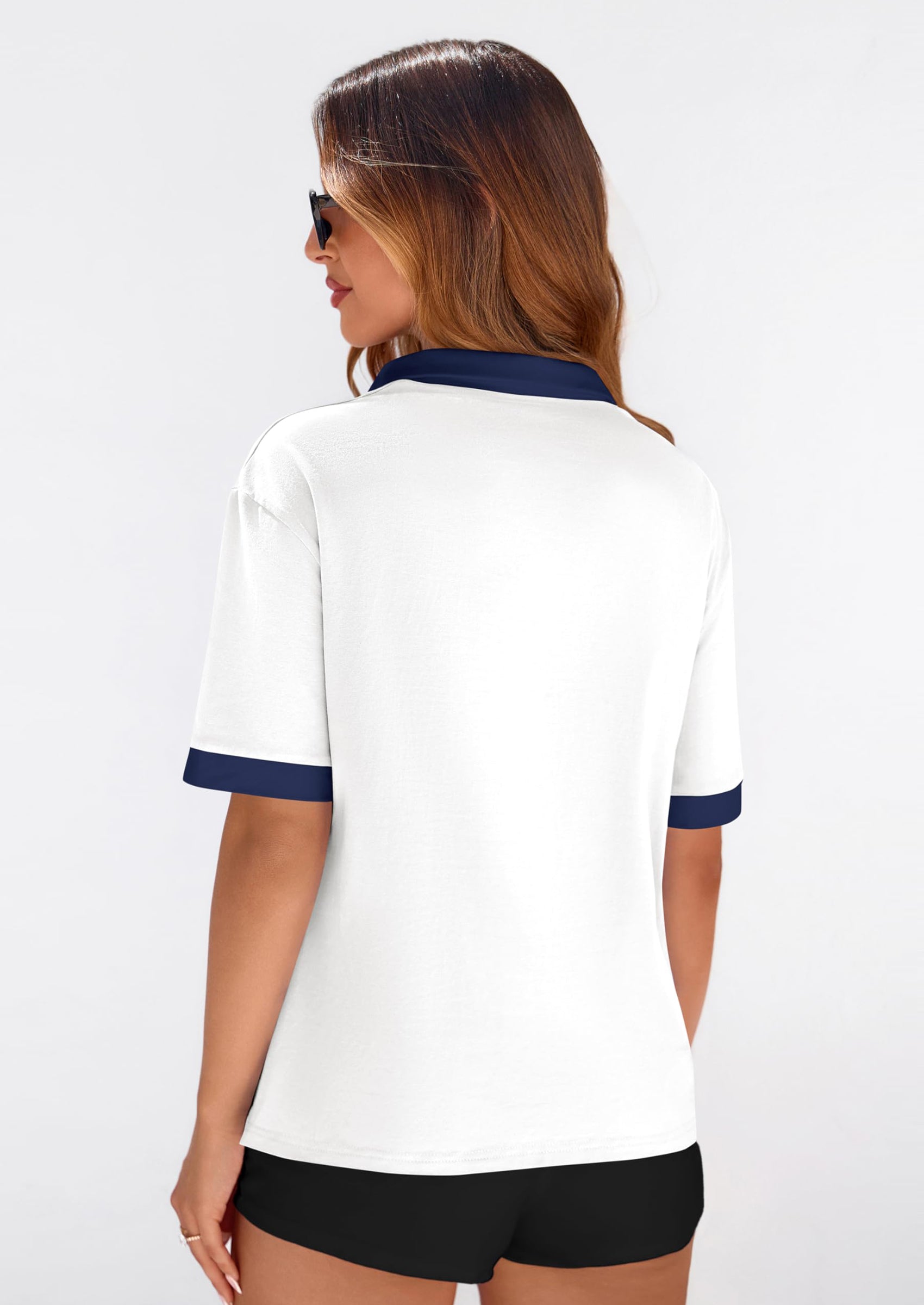 PRETTYGARDEN Summer Short Sleeve Polo Shirts for Women Collared V Neck Work Dressy Tops Knit Loose Business Casual Outfits PRETTYGARDEN