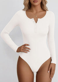 PRETTYGARDEN Long Sleeve Bodysuits for Women Ribbed Knit Henley Button Up Slim Fitted Basic Tops Winter Fashion Clothing PRETTYGARDEN