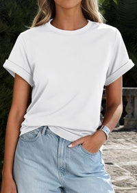 PRETTYGARDEN Womens Summer Tops Spring Casual Rolled Short Sleeve Basic Tees Crew Neck Work Shirts Fashion Clothing PRETTYGARDEN