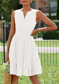 PRETTYGARDEN Women's Summer Dresses Sleeveless V Neck Eyelet Hollow Out Swing A Line Beach Vacation Sun Dress PRETTYGARDEN