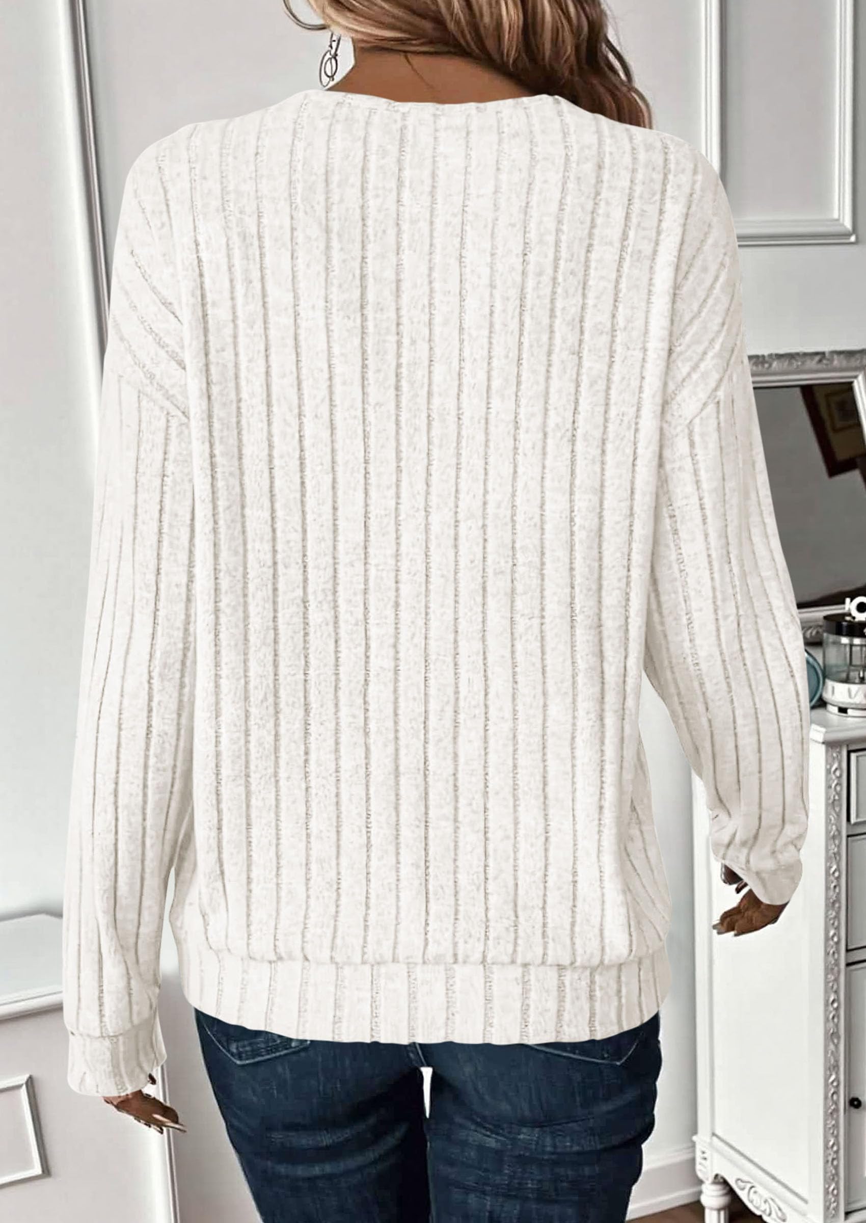 PRETTYGARDEN Fall Fashion Long Sleeve Shirts for Women Ribbed Knit V Neck Dressy Casual Lightweight Sweaters Tunic Tops