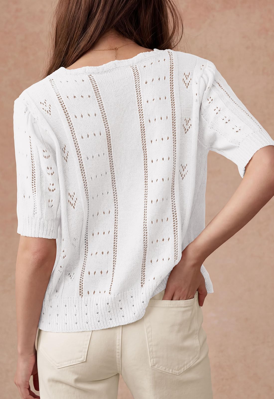 PRETTYGARDEN Womens Short Sleeve Crochet Knit Sweater Spring Fashion Button Down Lightweight Cardigans Summer Tops PRETTYGARDEN