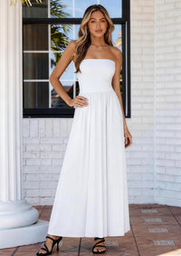 PRETTYGARDEN Women Summer Elegant Strapless Maxi Dress Tube Top Dress A Line Flowy Long Wedding Party Cocktail Dresses