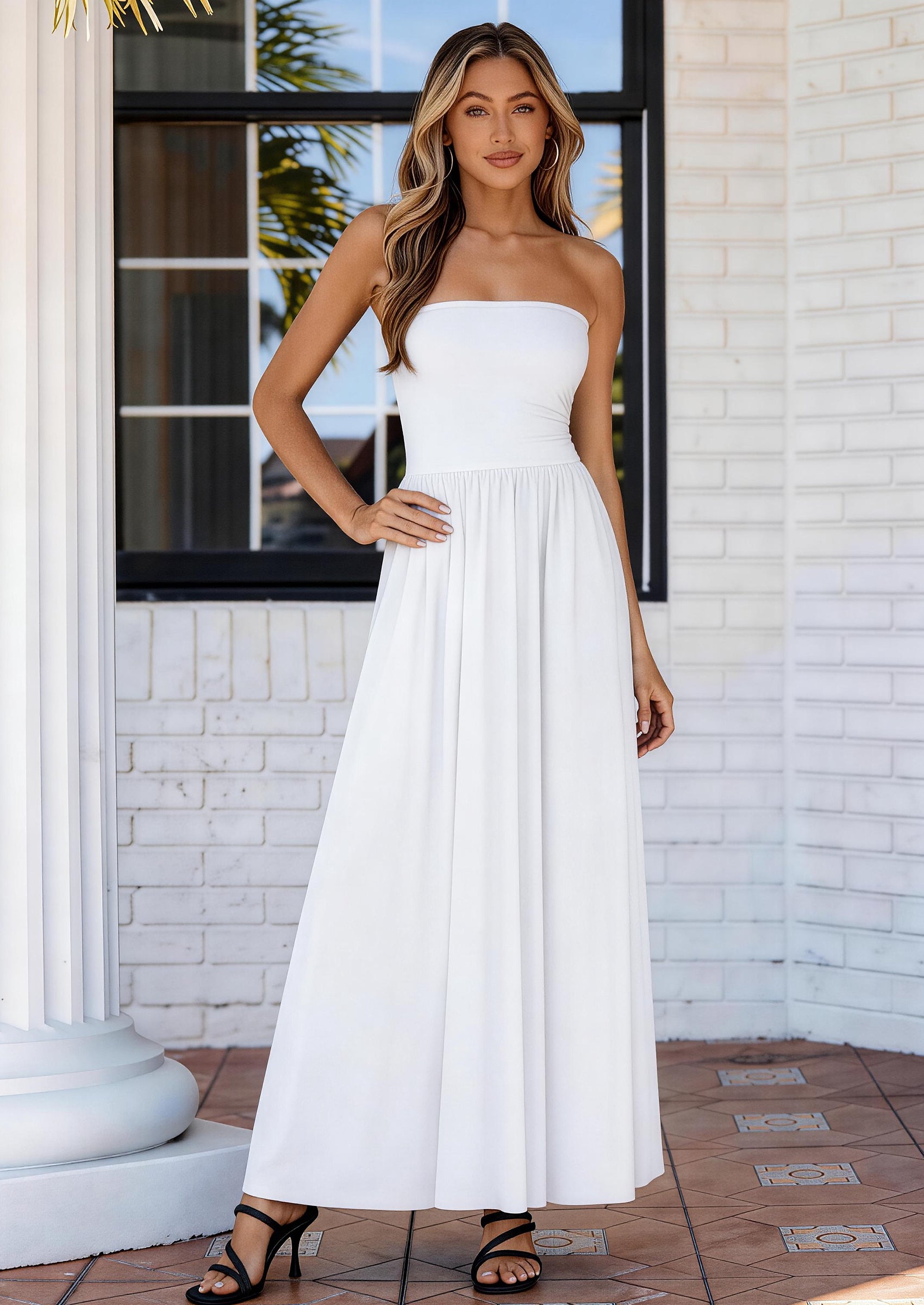 PRETTYGARDEN Women Summer Elegant Strapless Maxi Dress Tube Top Dress A Line Flowy Long Wedding Party Cocktail Dresses