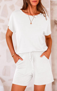 PRETTYGARDEN Two Piece Set for Women Summer Lounge Sets Shorts And Short Sleeve Tops Knitted Matching Travel Spring Outfits PRETTYGARDEN