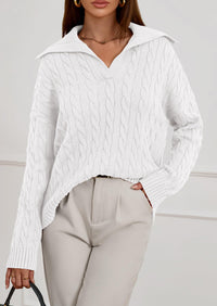 PRETTYGARDEN Fall Cable Knit Oversized Sweaters for Women Polo V Neck Long Sleeve Casual Chunky Sweater Pullover Tops PRETTYGARDEN