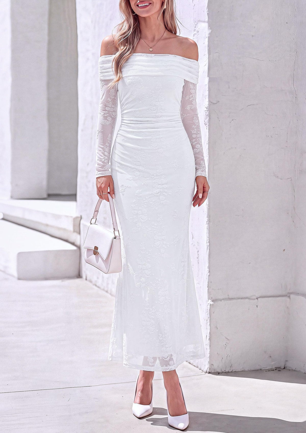 PRETTYGARDEN Womens Off Shoulder Floral Maxi Wedding Guest Dress  Mesh Slim Fit,Elegant Bodycon,Formal Party Cocktail Dress,Bridal Shower Baby Shower,Date Night Outfits,Vacation Long Dresses