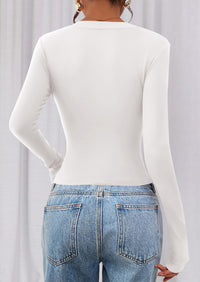 PRETTYGARDEN Womens Long Sleeve T Shirts Fall Trendy Deep V Neck Slim Fit Basic Crop Tops Casual Going Out Top