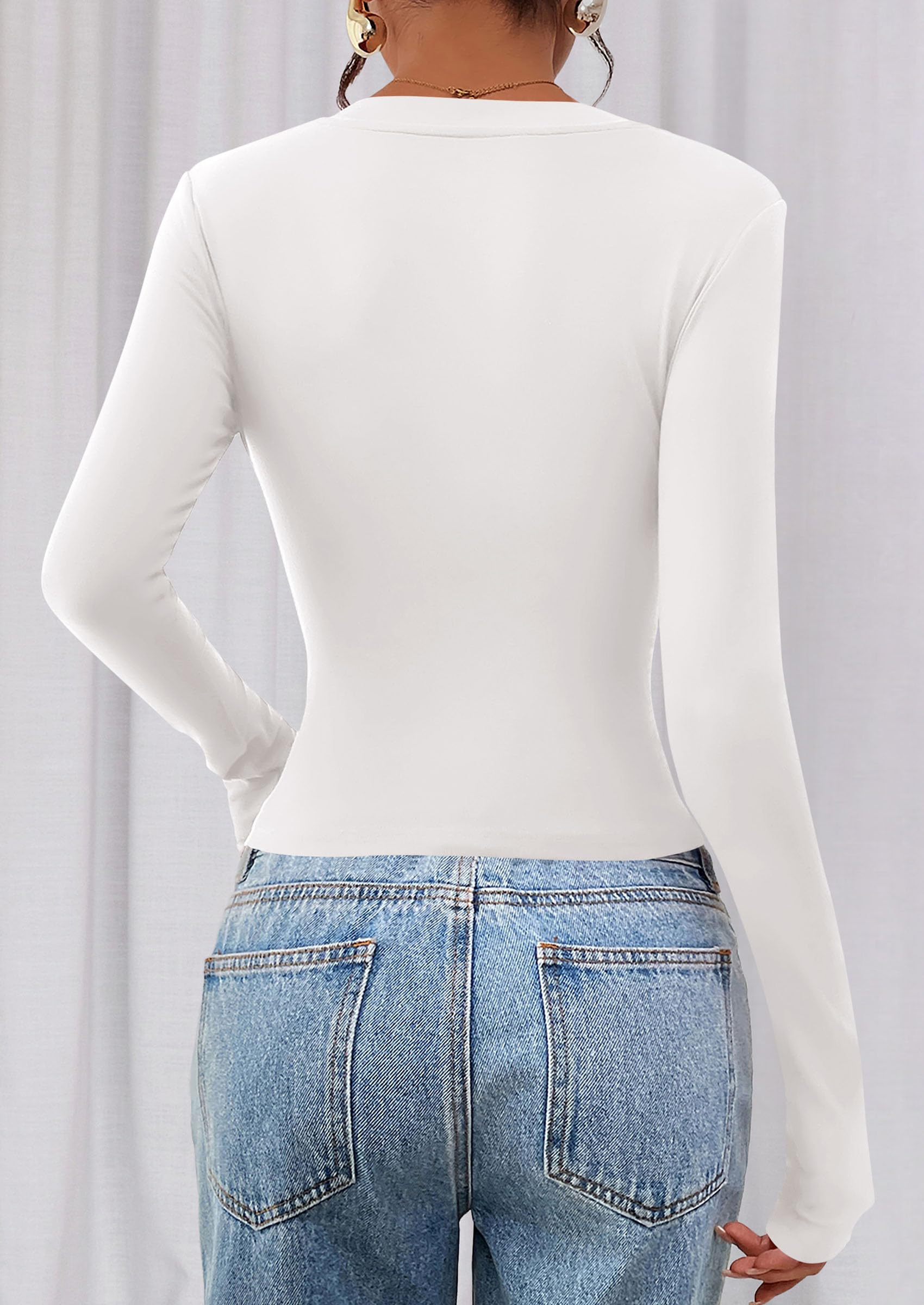 PRETTYGARDEN Womens Long Sleeve T Shirts Fall Trendy Deep V Neck Slim Fit Basic Crop Tops Casual Going Out Top