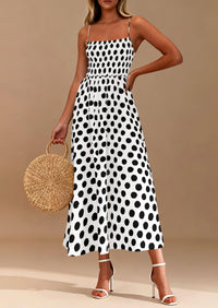 PRETTYGARDEN Womens Summer Dresses Spring Sleeveless Spaghetti Straps Casual Midi Dress Polka Dot Smocked Beach Sundress PRETTYGARDEN